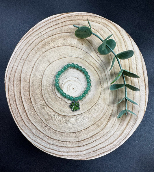 Bracelet de pierres semi-précieuses d'Aventurine avec breloque de patte verte Boutique Poilue & Co.