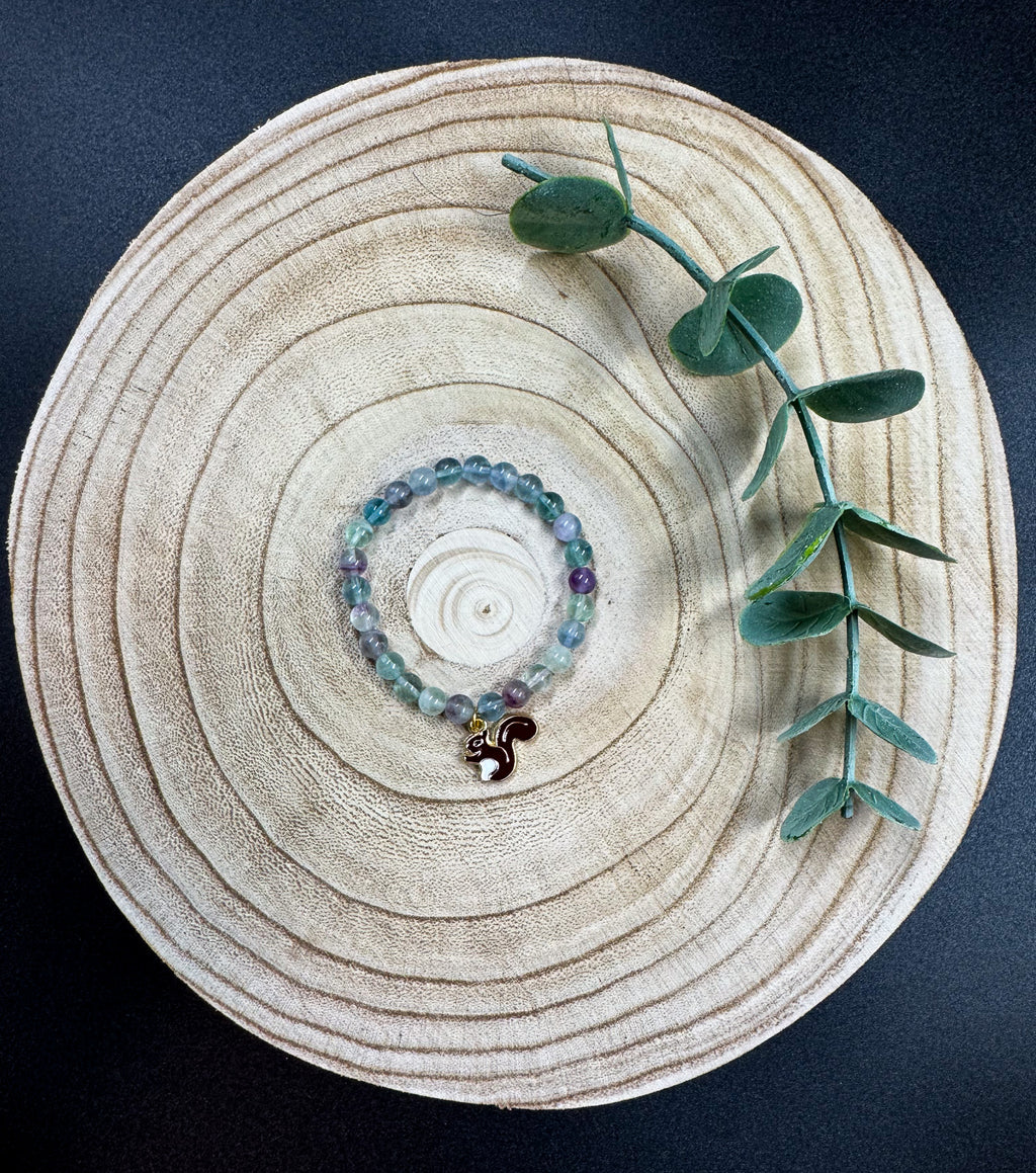 Bracelet de pierres semi-précieuses de Fluorite avec breloque d'écureuil brun