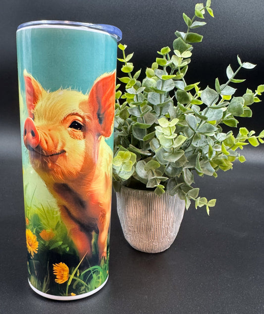 Bouteille isotherme avec un cochon sur fond d'été Boutique Poilue & Co.