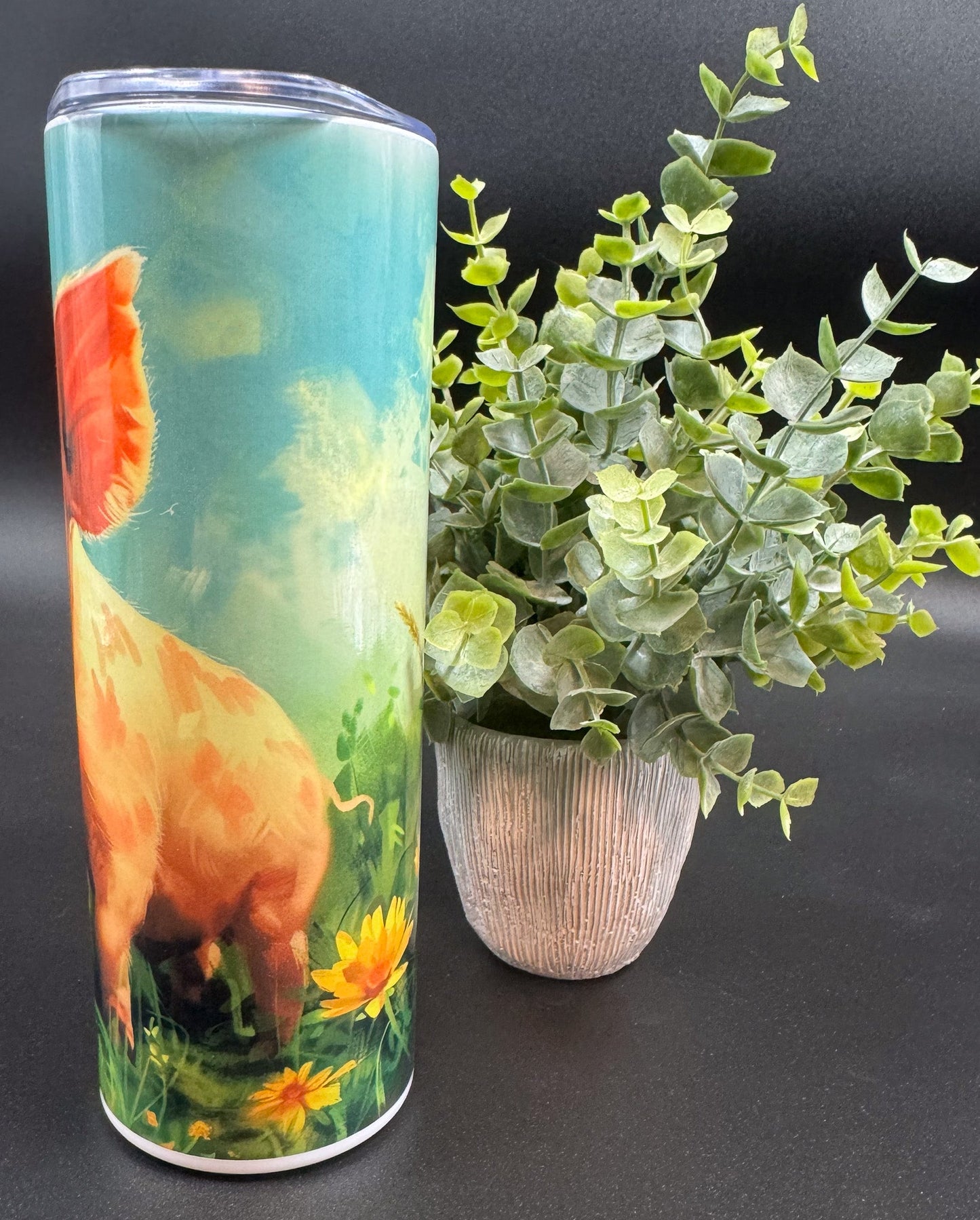 Bouteille isotherme avec un cochon sur fond d'été Boutique Poilue & Co.