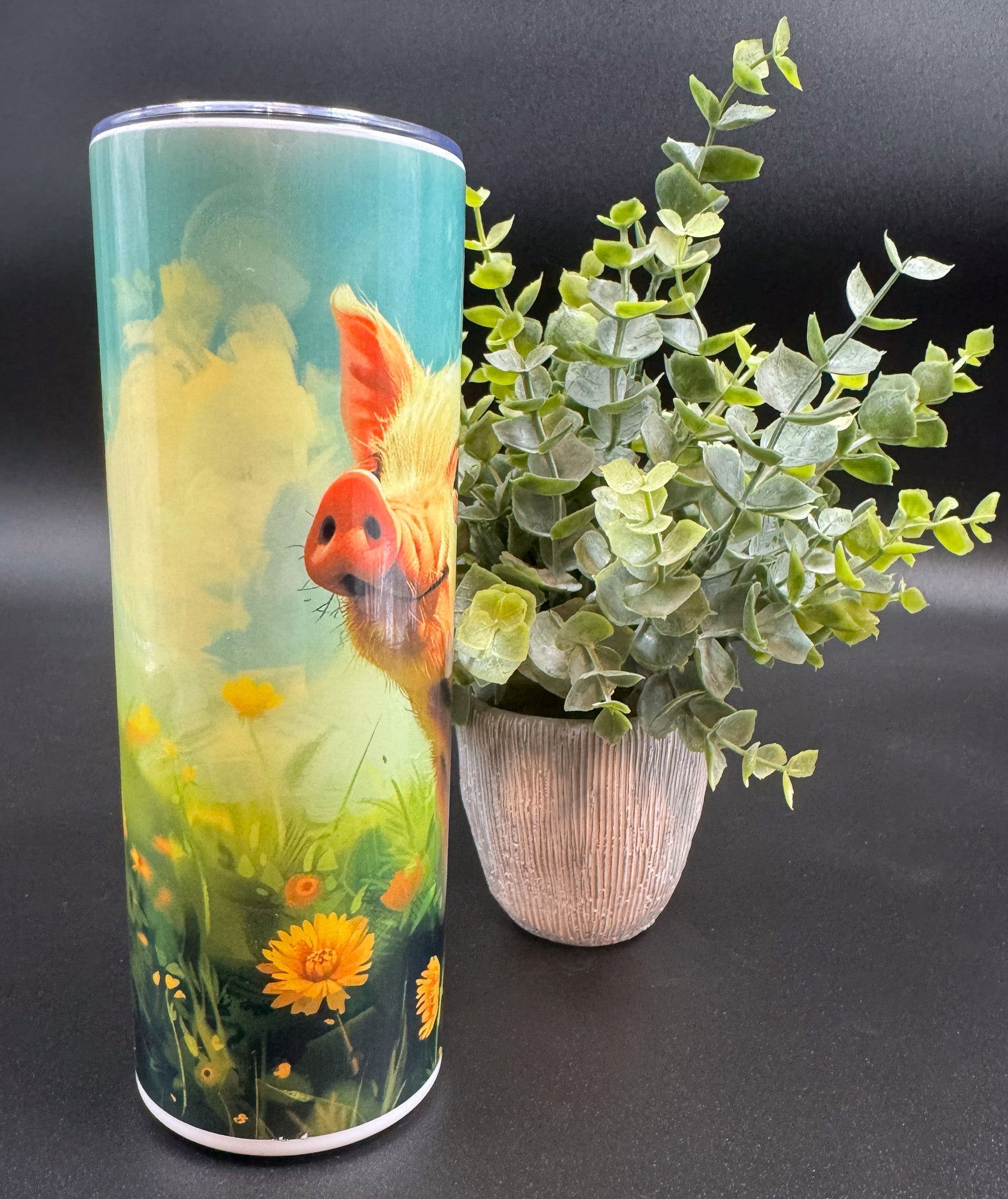 Bouteille isotherme avec un cochon sur fond d'été Boutique Poilue & Co.