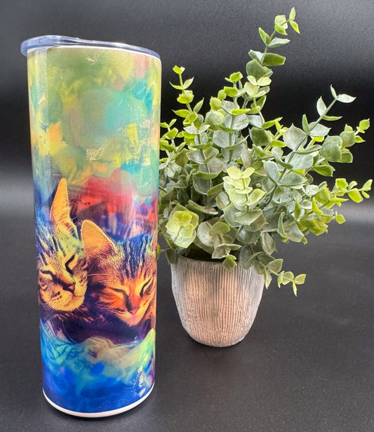 Bouteille isotherme avec deux chats sur fond bleu-vert Boutique Poilue & Co.
