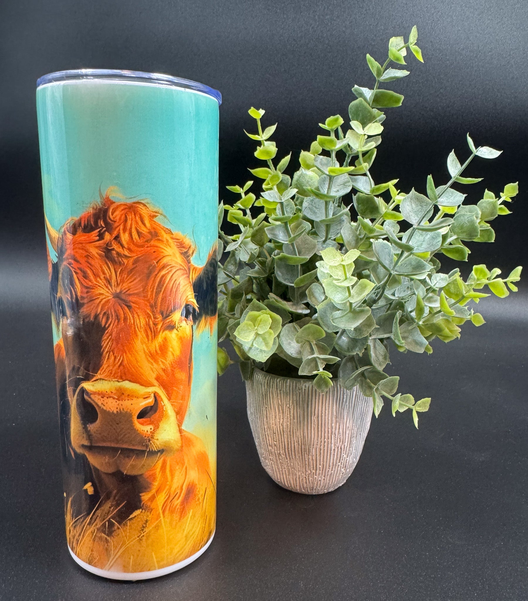 Bouteille isotherme avec vache sur fond bleu Boutique Poilue & Co.