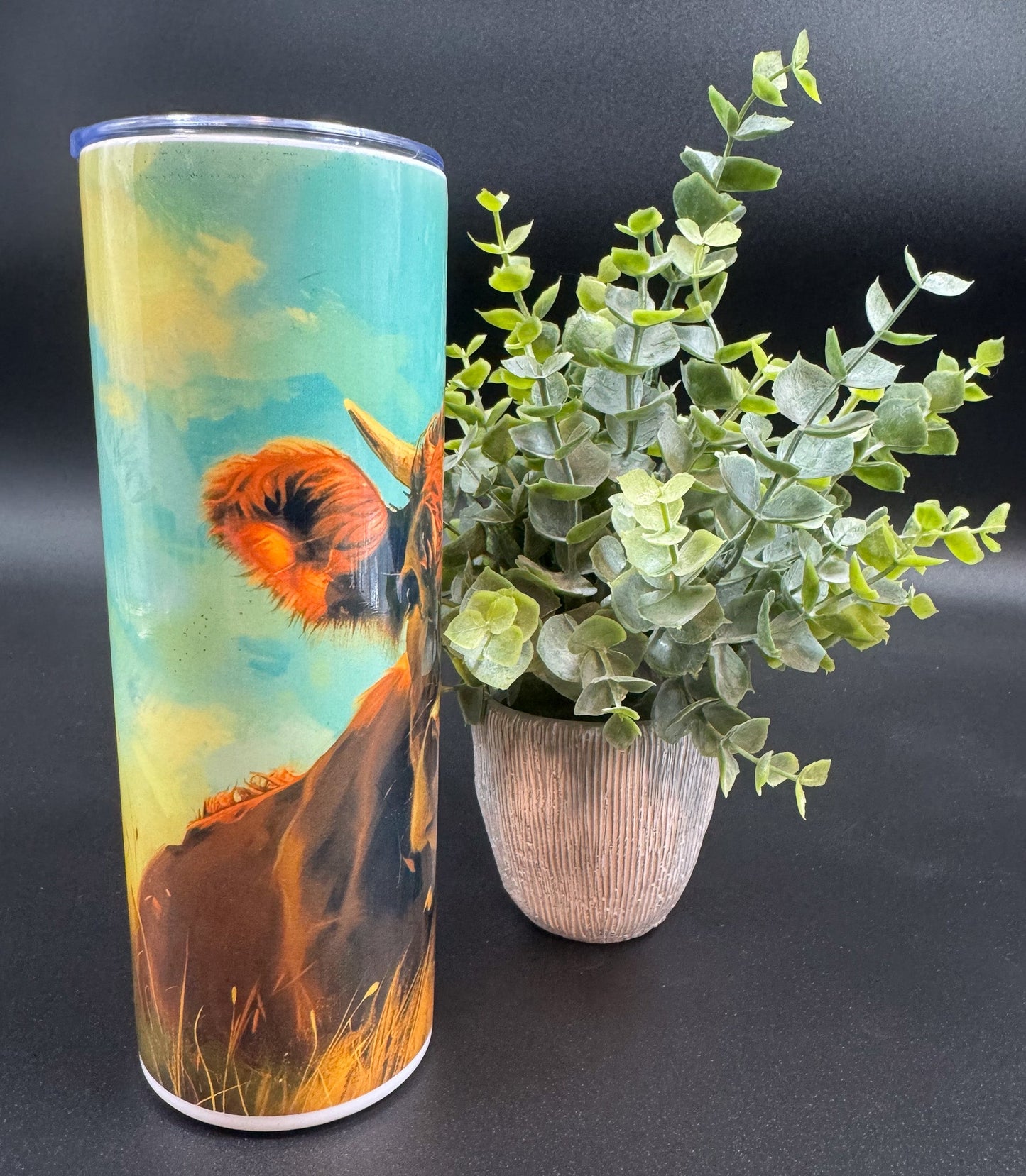 Bouteille isotherme avec vache sur fond bleu Boutique Poilue & Co.
