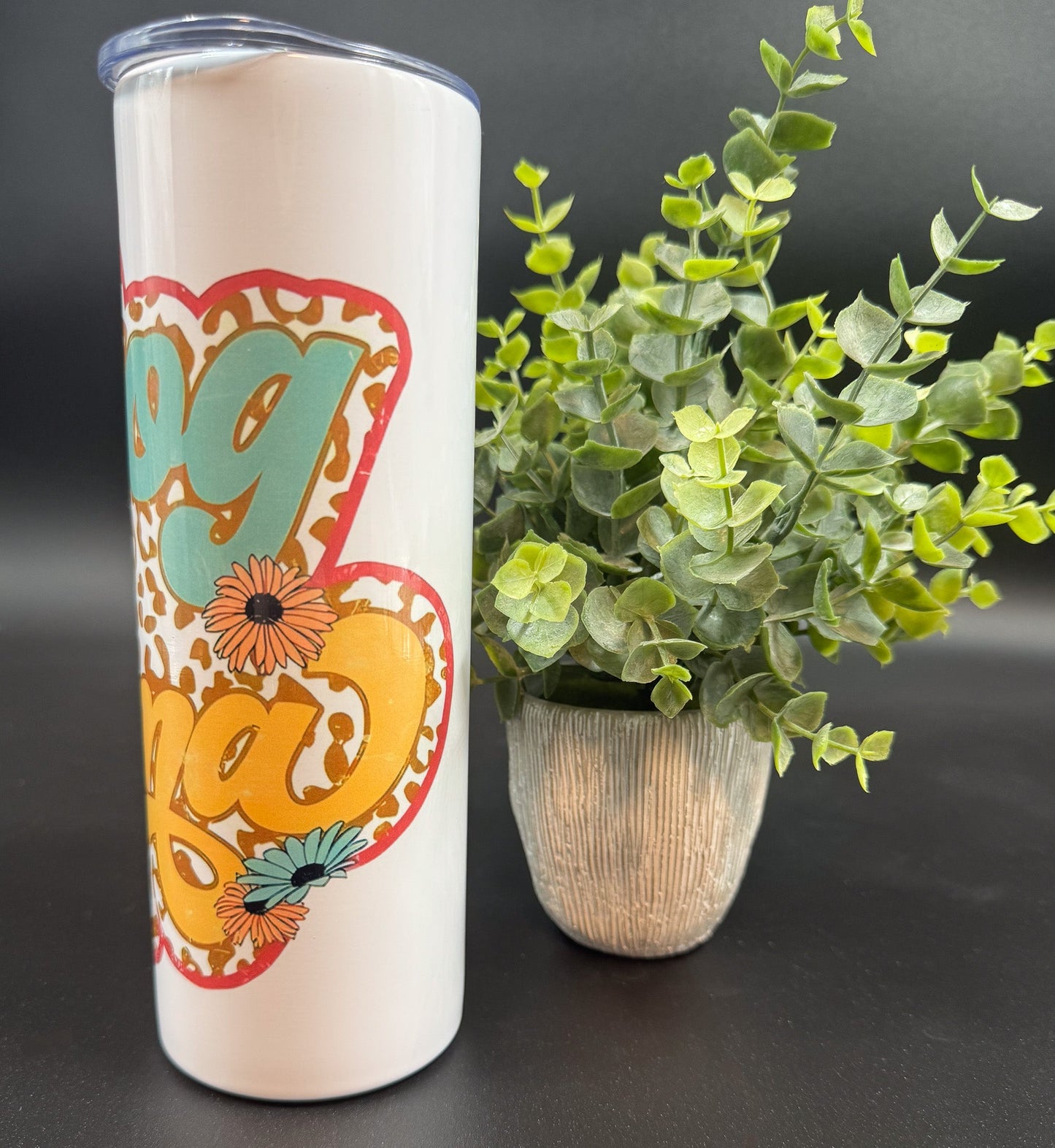 Bouteille isotherme avec inscription Dog mama sur fond léopard et blanc Boutique Poilue & Co.