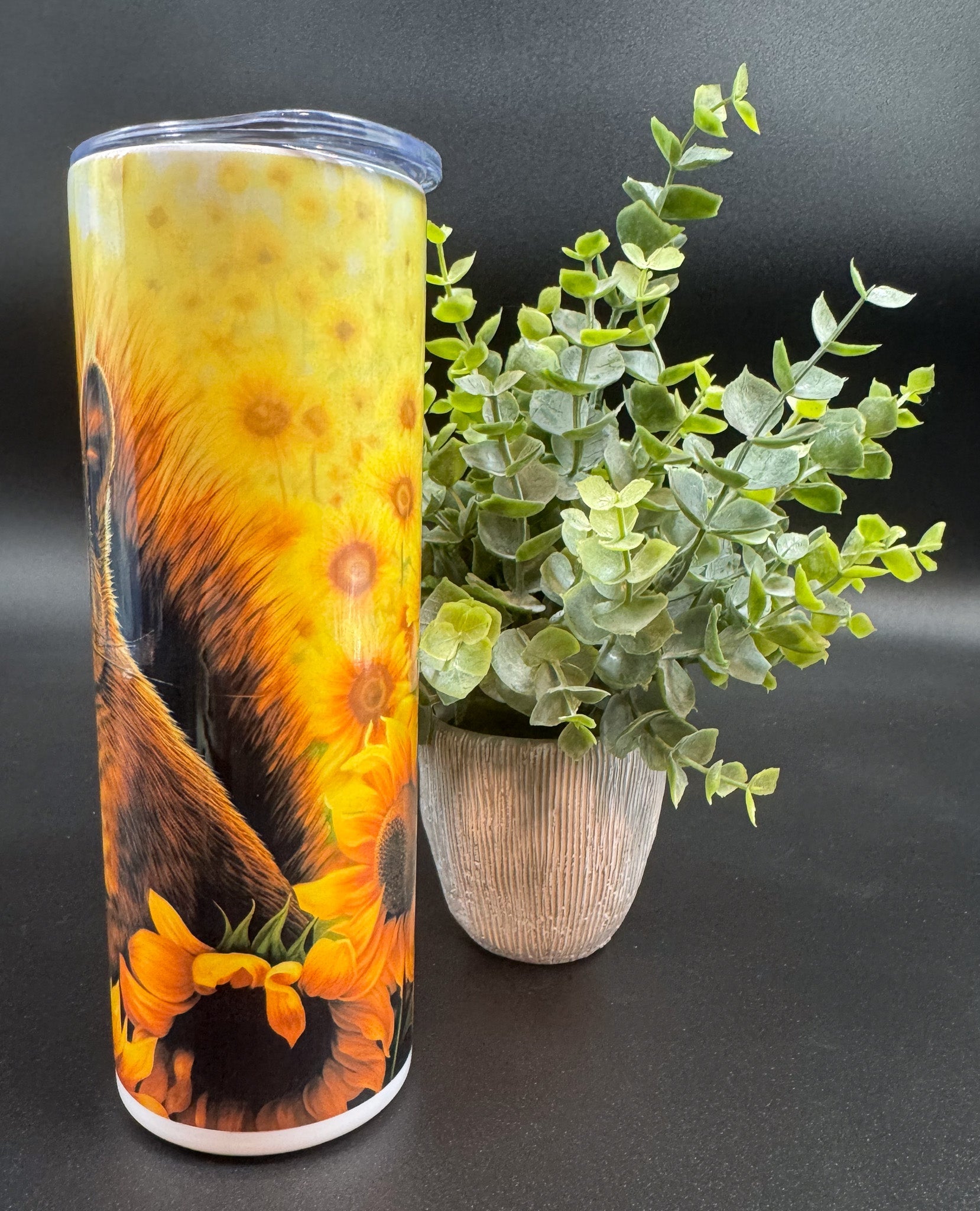 Bouteille isotherme avec écureuil sur fon de tournesol Boutique Poilue & Co.