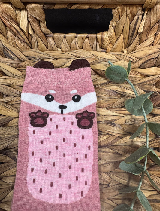 Bas à motif de renard rose Boutique Poilue & Co.