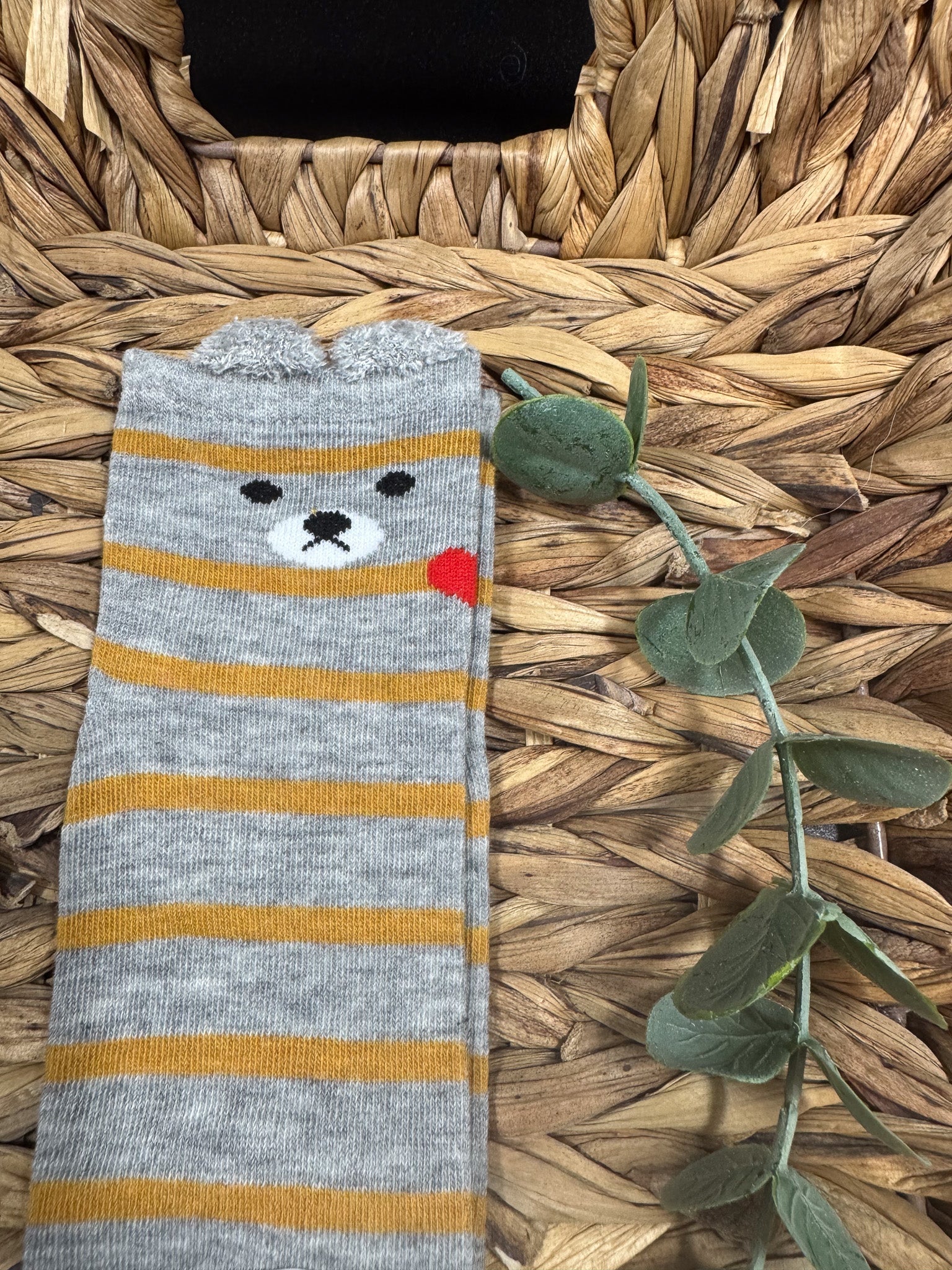 Bas à motif d'ours gris et moutarde Boutique Poilue & Co.
